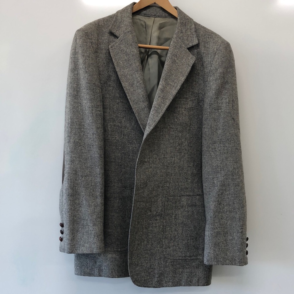 AVAILABLE Vintage Wool Tweed Half-Lined Blazer with Leather Elbow Patches 44L